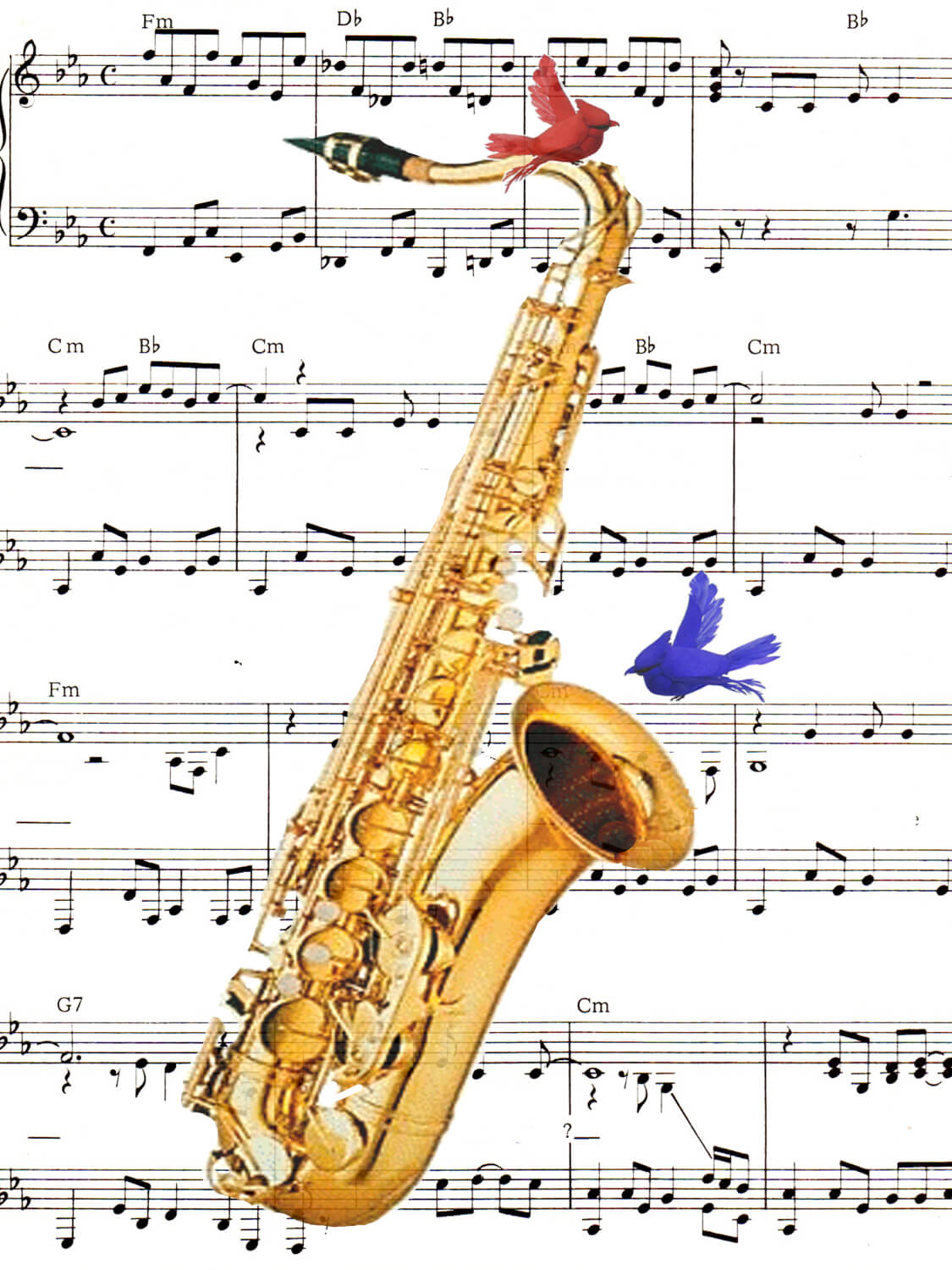 SAXOPHONE BIRDS MUSIC PRINT