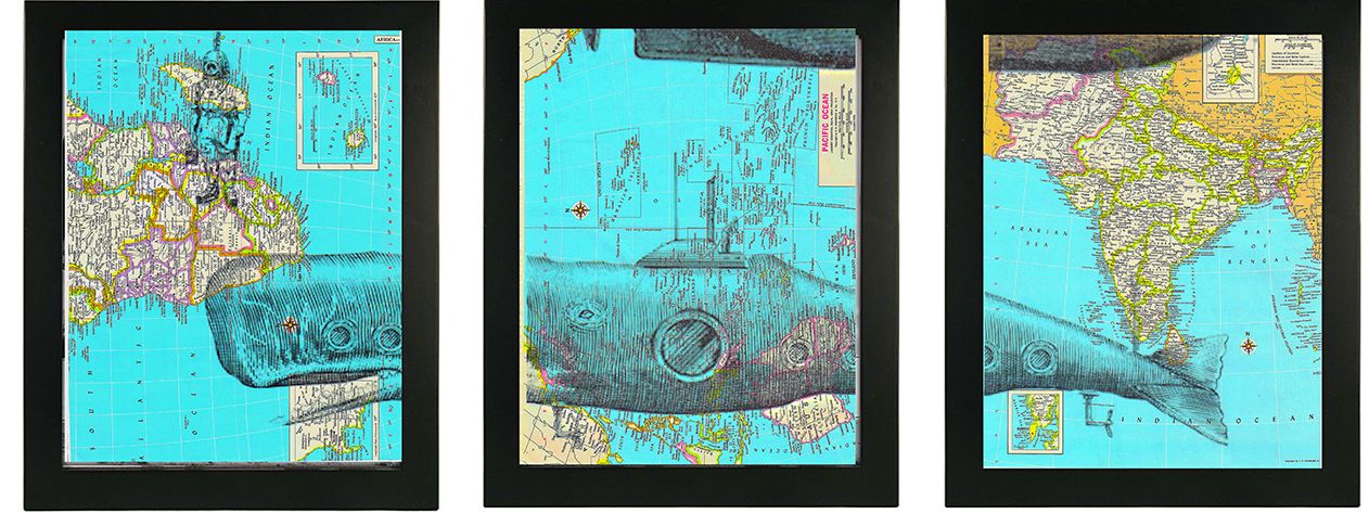 WHALE SUB 3 PC LINKED WALL ART
