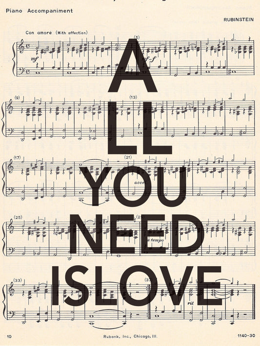 ALL YOU NEED IS LOVE MUSIC PRINT